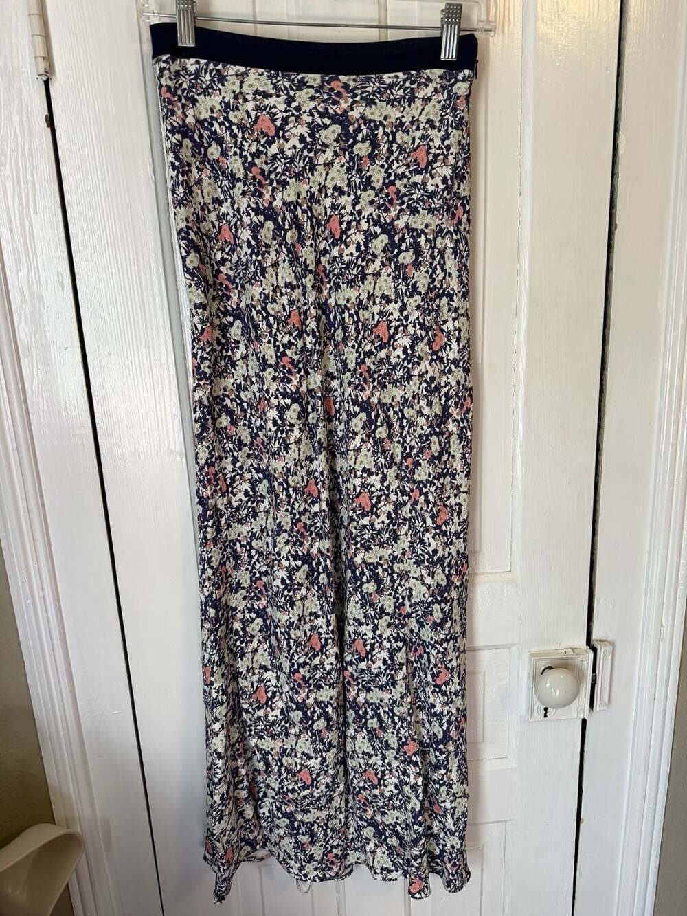 COS Floral Midi Skirt with Navy Contrast Waistband and Zipper Size 4